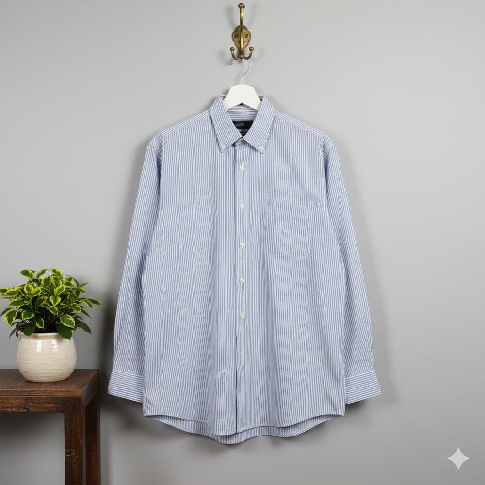 Saddlebred Men’s Blue & White Pinstripe Button-Down Shirt Size 17 34/35